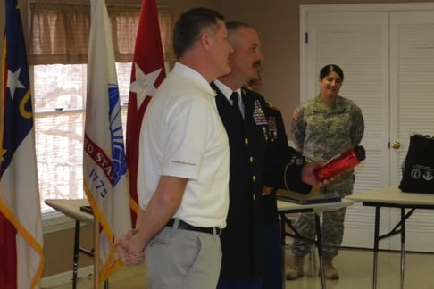 State Command Sergeant Major John Swart introduces Jon Doss as a recent retiree and the previous facilitator/coordinator of the competition.